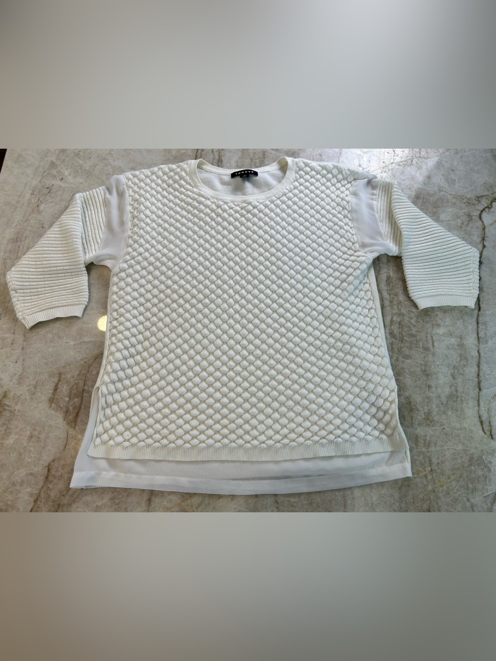 Trouve Cream Textured Short Sleeve Sweater